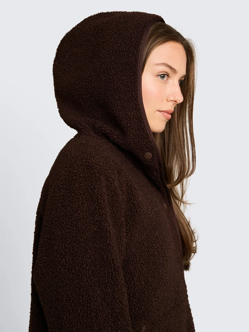 Sweatjacket teddy with buttons, java dark brown