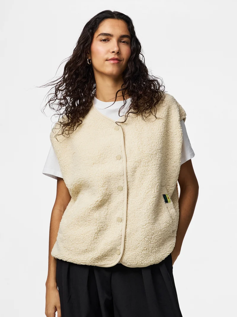 PCKATTY TEDDY VEST NOOS BC, Birch