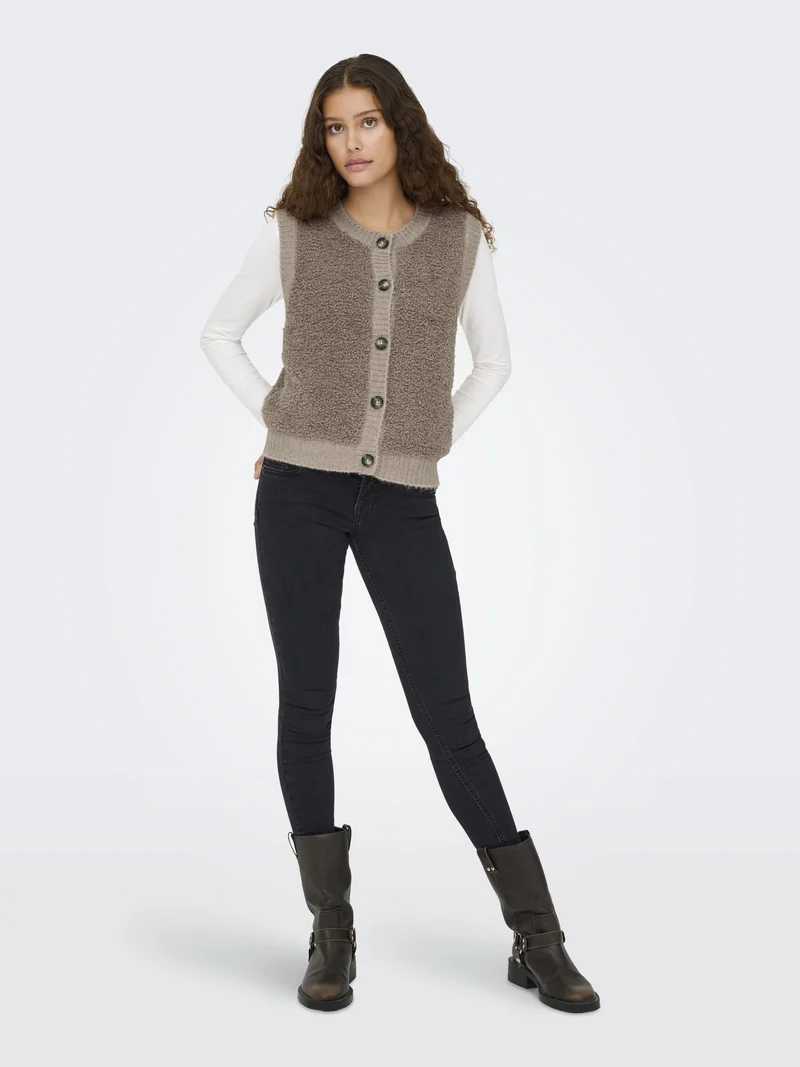 JDYEIRA LIFE S/L ON BUTTON VEST KNT, Mountain Trail