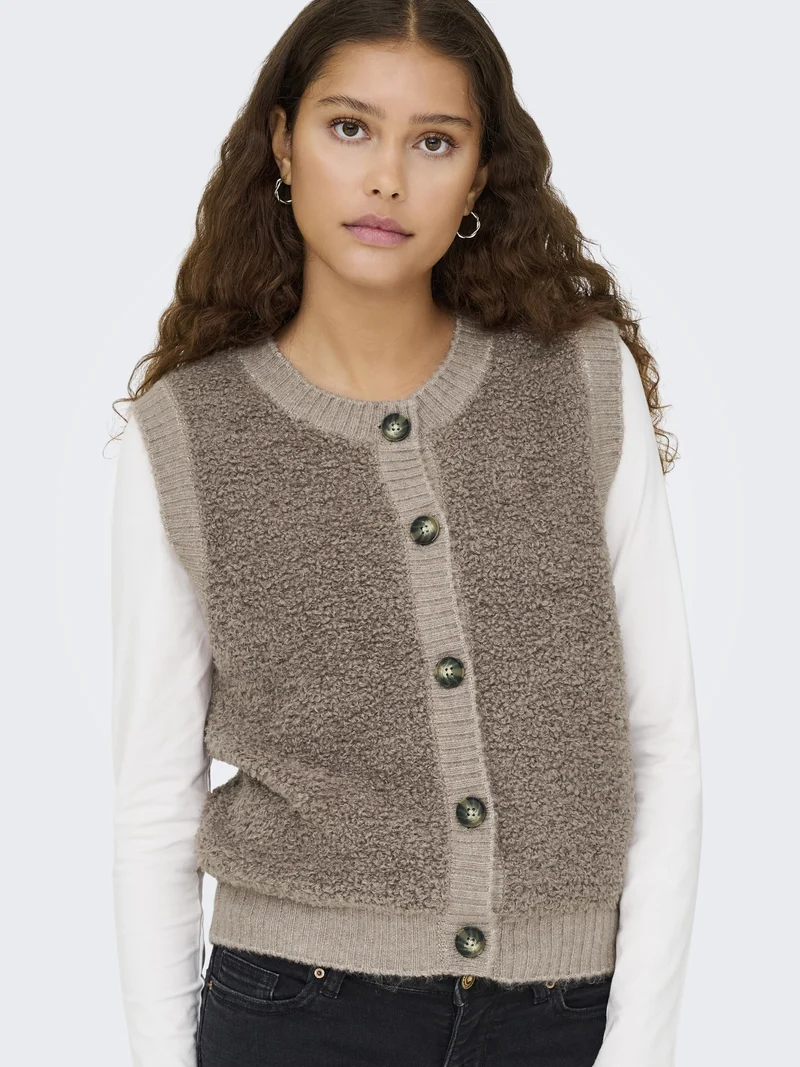 JDYEIRA LIFE S/L ON BUTTON VEST KNT, Mountain Trail