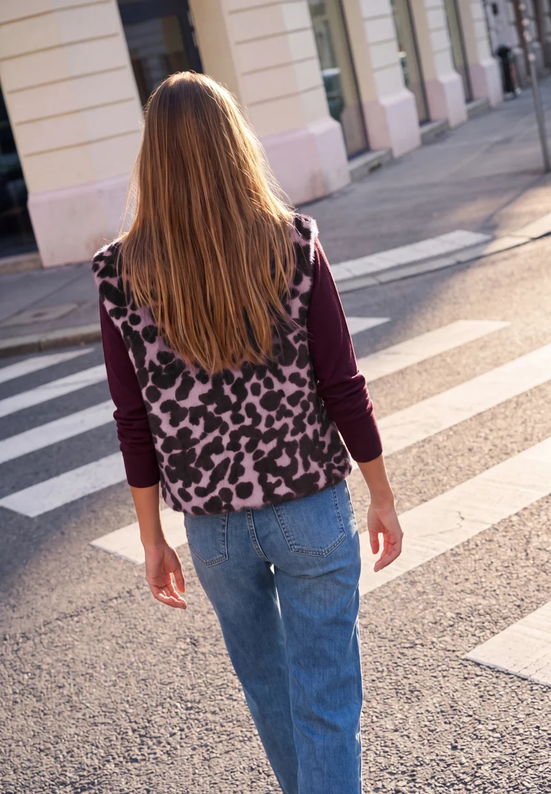Studio Leo Fake Fur Vest, pearly rose