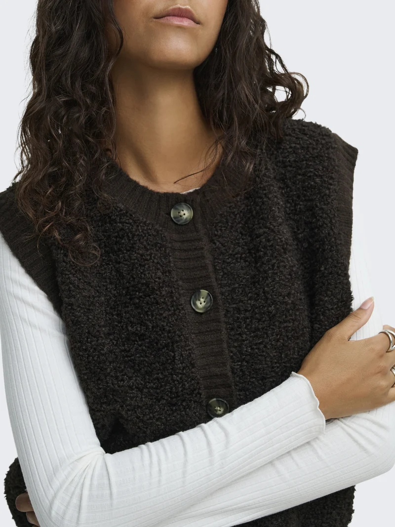 JDYEIRA LIFE S/L ON BUTTON VEST KNT, Chocolate Torte