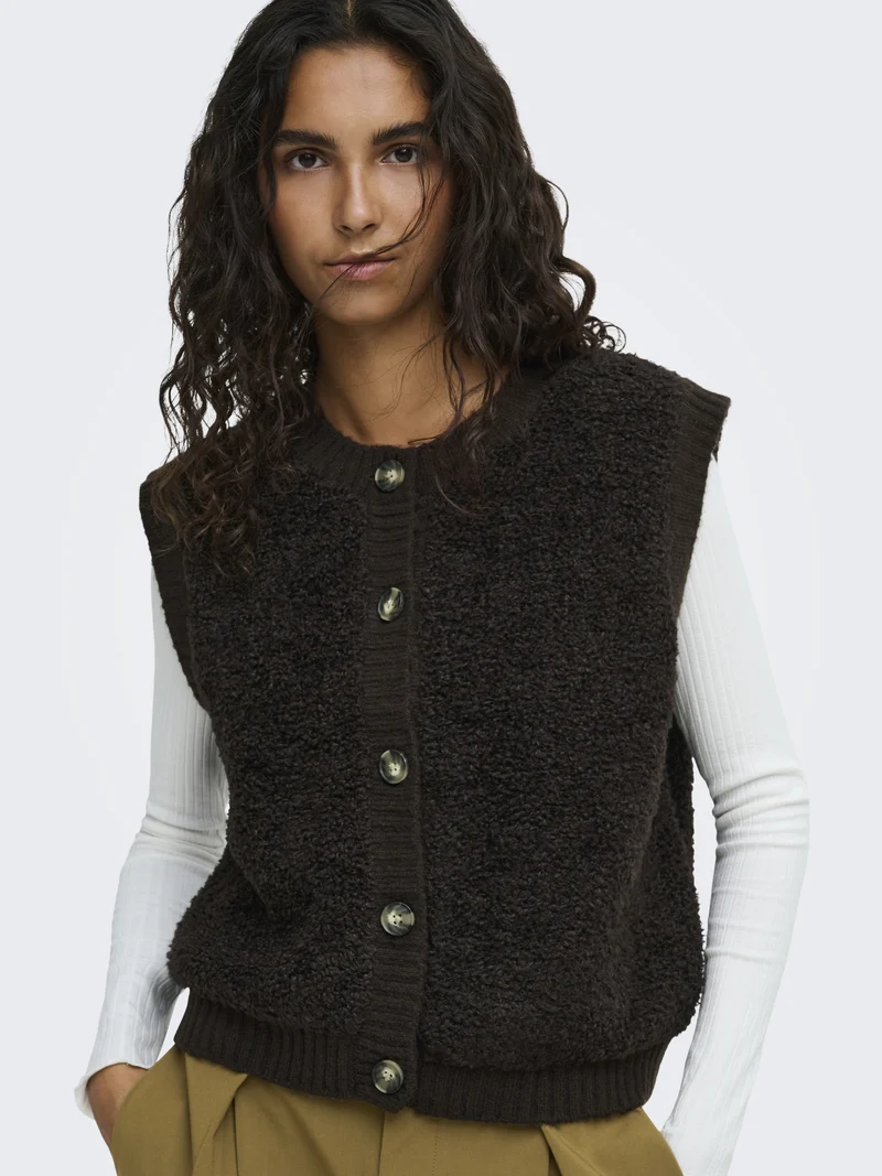 JDYEIRA LIFE S/L ON BUTTON VEST KNT, Chocolate Torte