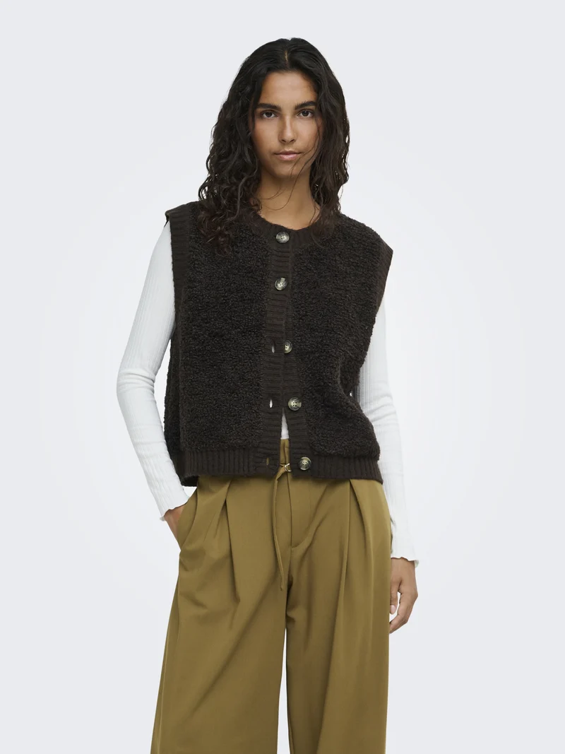 JDYEIRA LIFE S/L ON BUTTON VEST KNT, Chocolate Torte