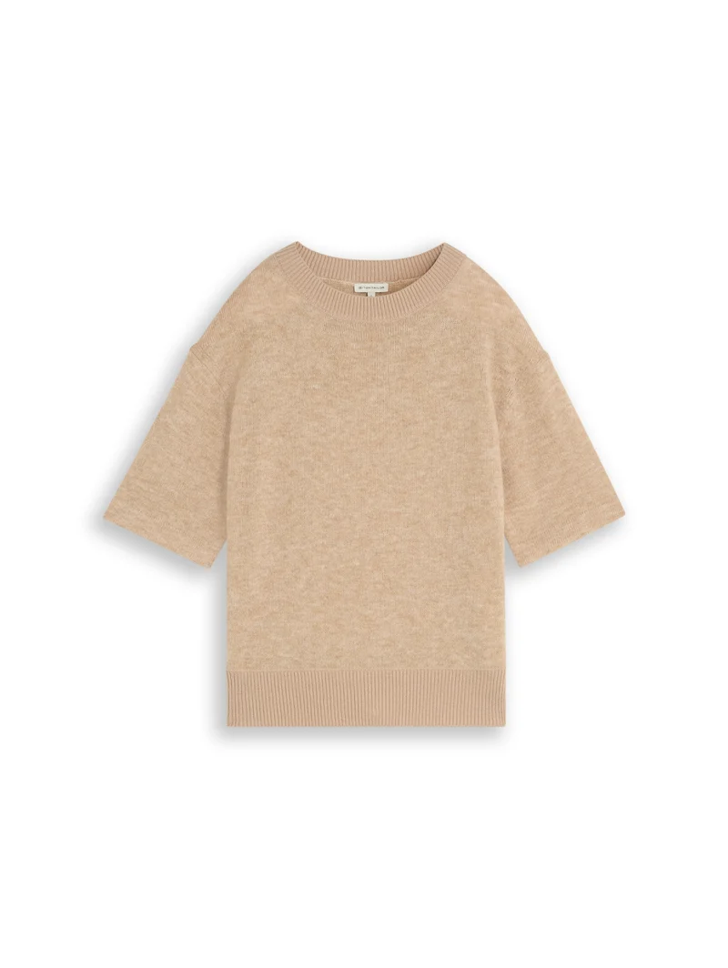 knit cosy shortsleeve sweater, gravel beige melange