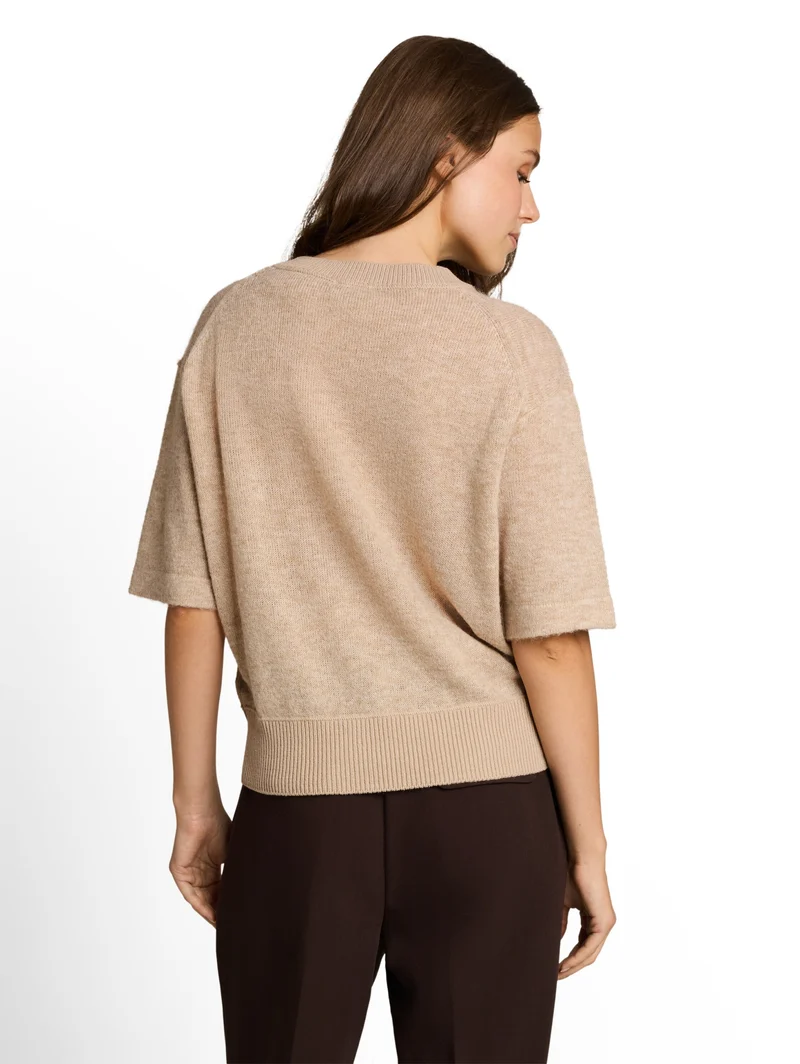 knit cosy shortsleeve sweater, gravel beige melange