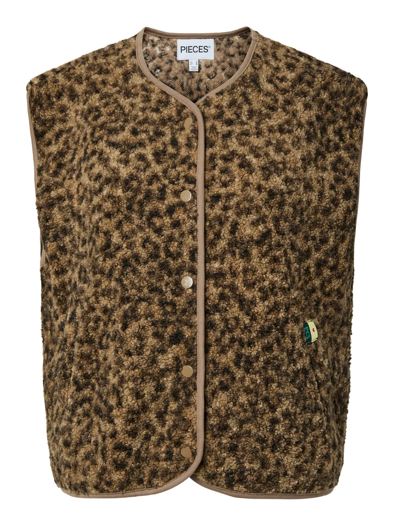 PCKATTY TEDDY VEST NOOS BC, Tannin/Leopard