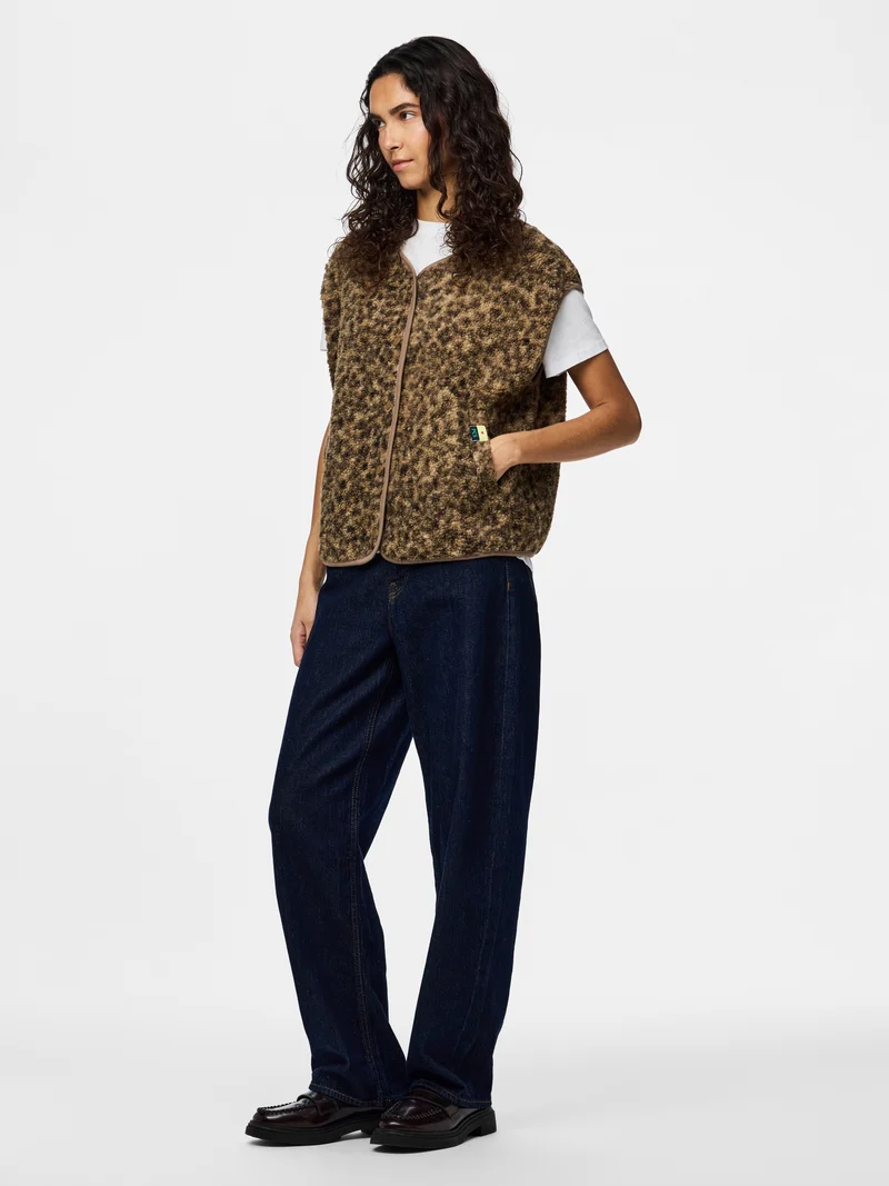 PCKATTY TEDDY VEST NOOS BC, Tannin/Leopard