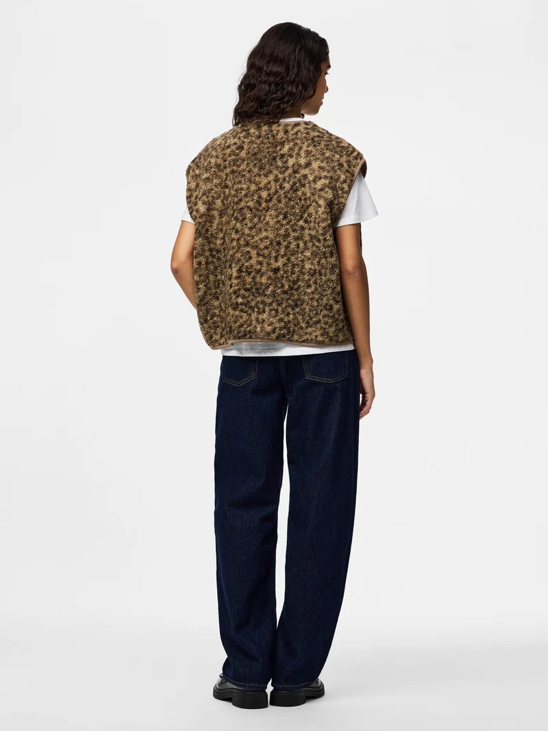 PCKATTY TEDDY VEST NOOS BC, Tannin/Leopard