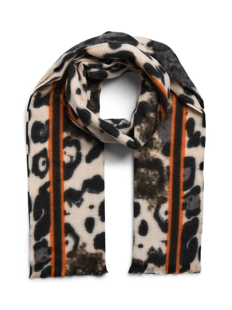 PCJORNA LONG SCARF NOOS BC, Black/ANIMALSTRIPE