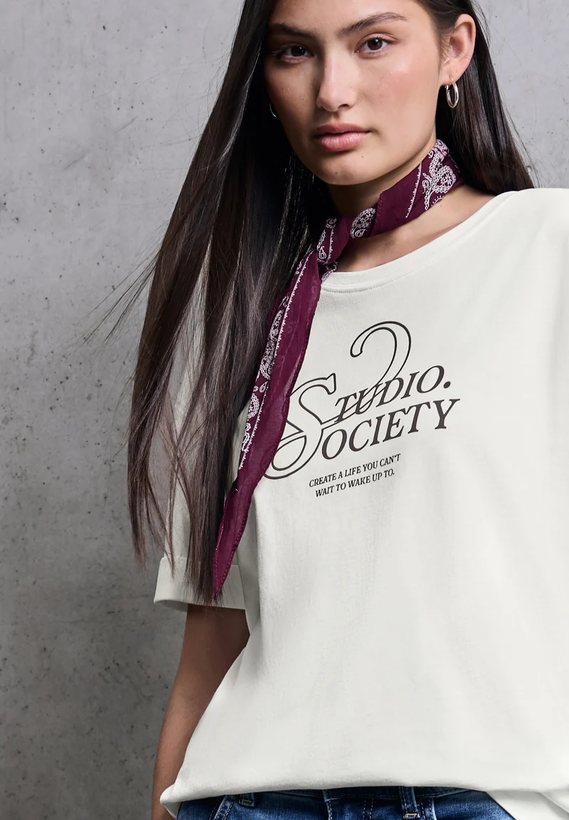 basic wording print shirt, off white