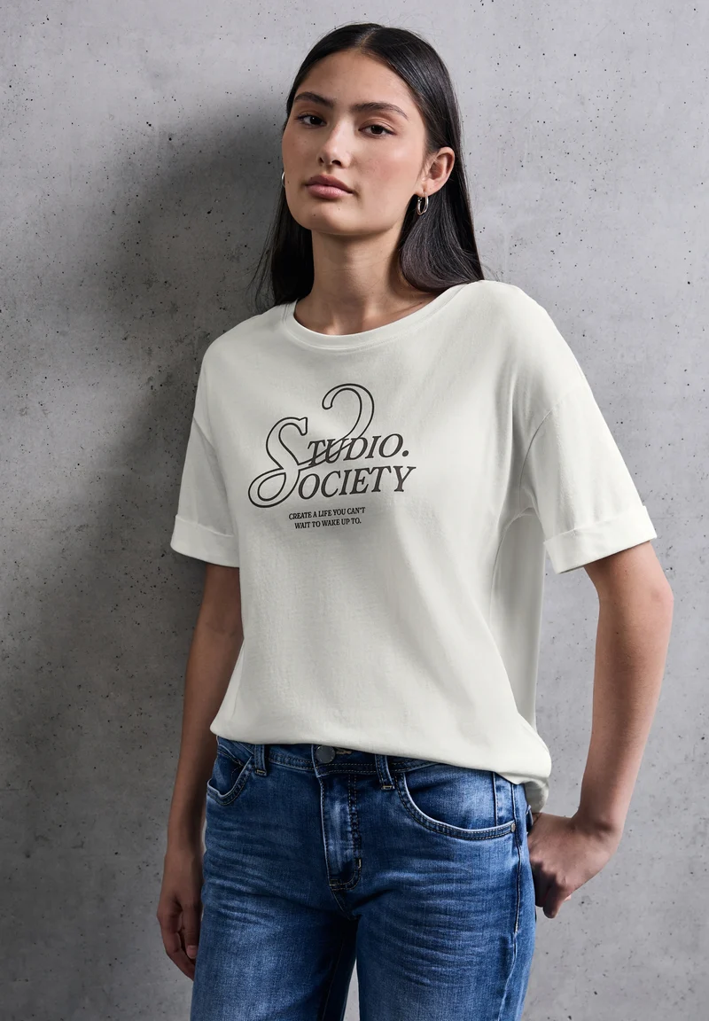 basic wording print shirt, off white
