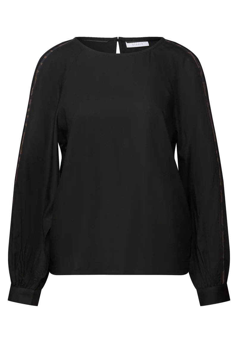 Raglan roundneck blouse w inse, Black
