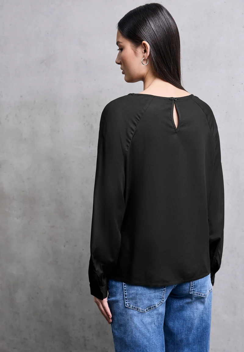 Raglan roundneck blouse w inse, Black