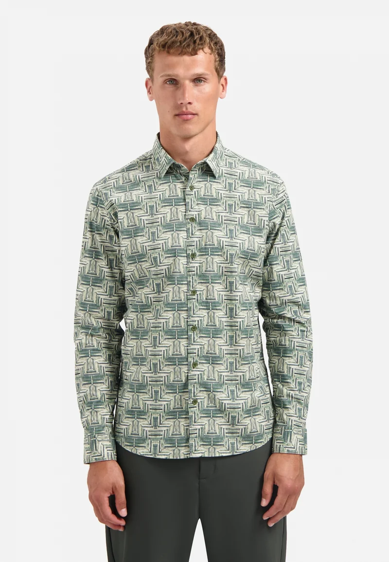 Shirt Stretch Allover Printed, Dark Green