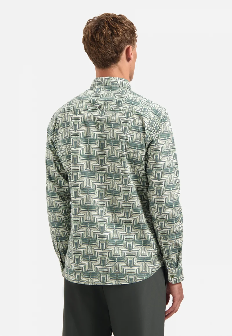 Shirt Stretch Allover Printed, Dark Green