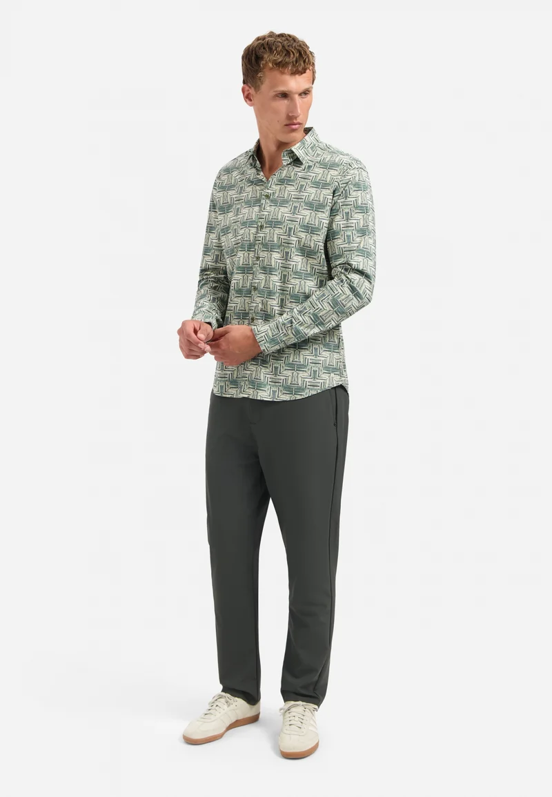 Shirt Stretch Allover Printed, Dark Green