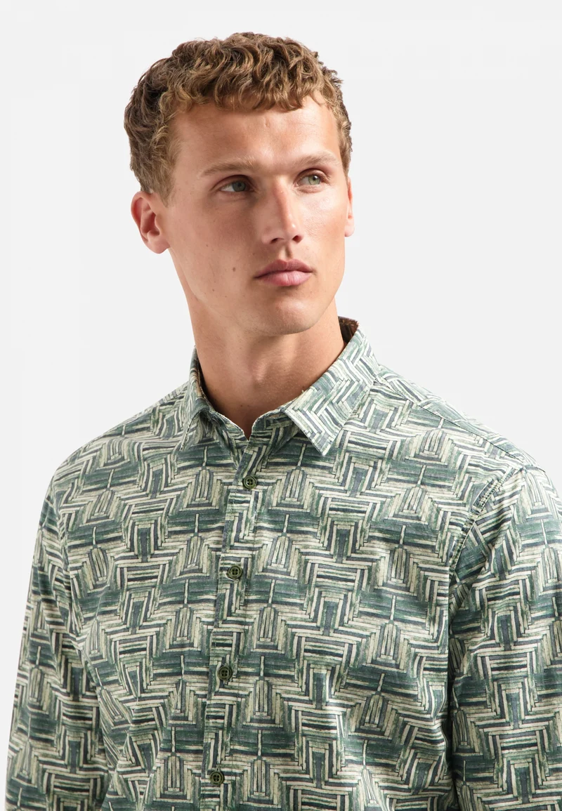 Shirt Stretch Allover Printed, Dark Green