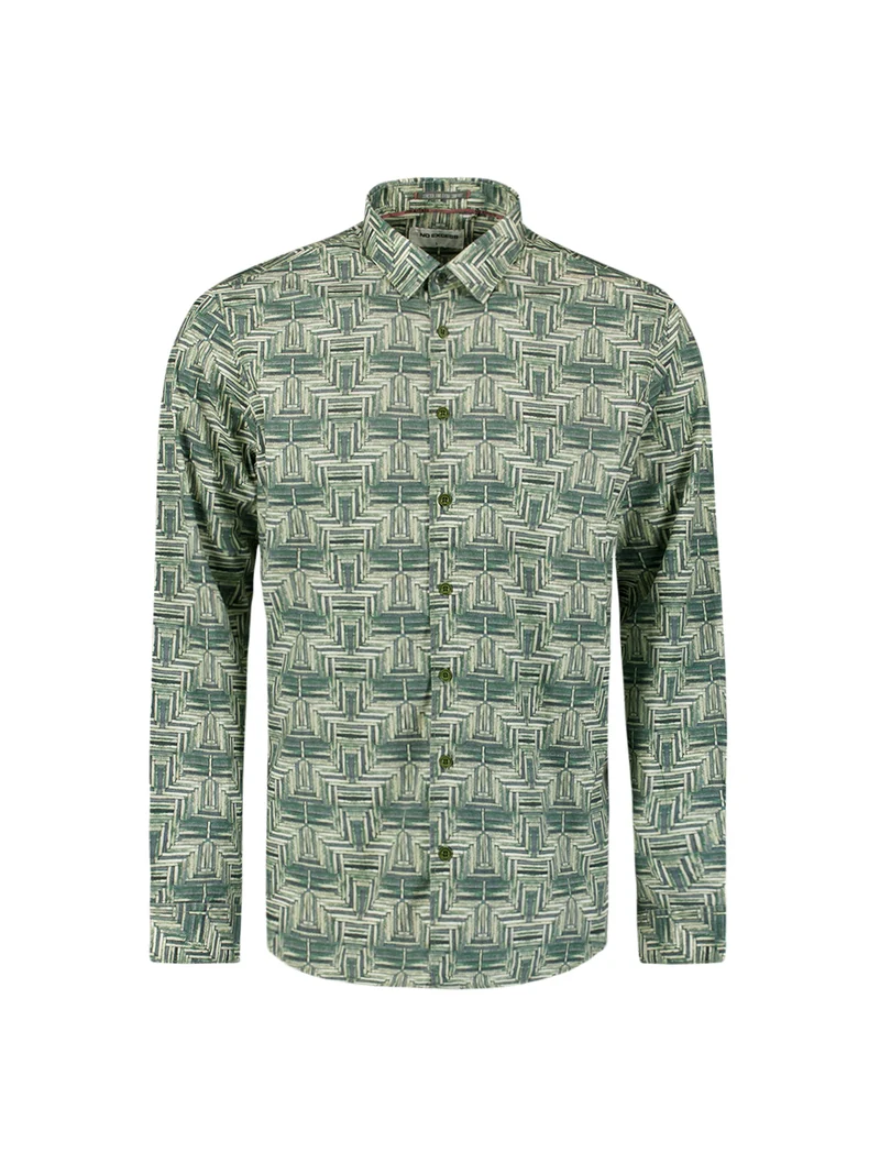 Shirt Stretch Allover Printed, Dark Green
