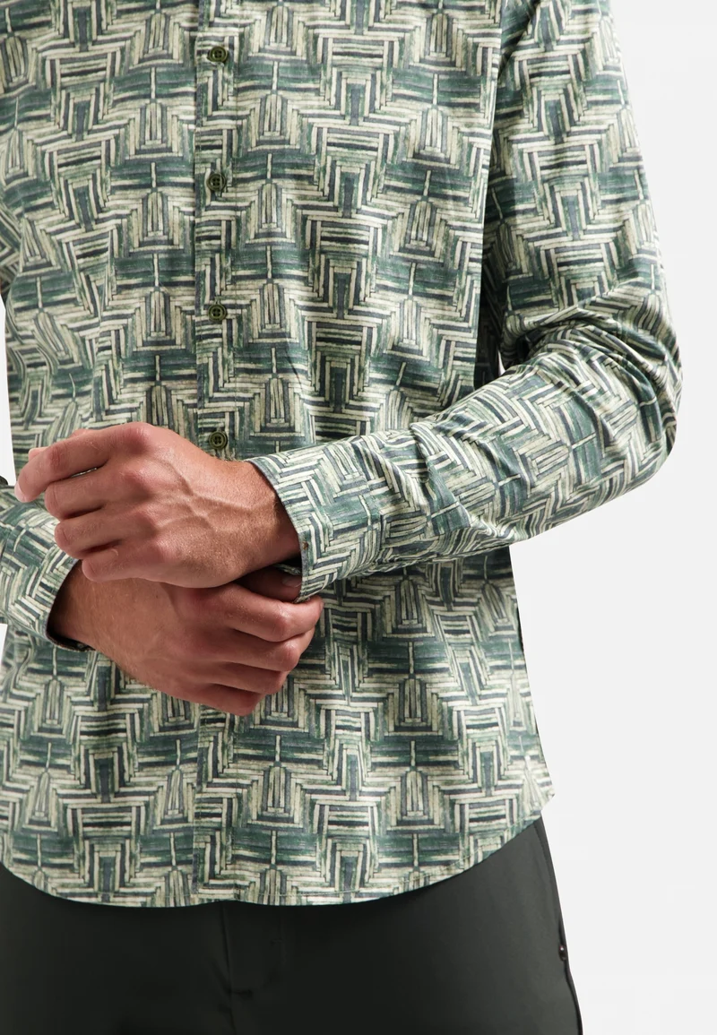 Shirt Stretch Allover Printed, Dark Green