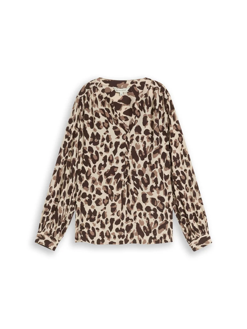 blouse easy longsleeves shape, brown beige leo print