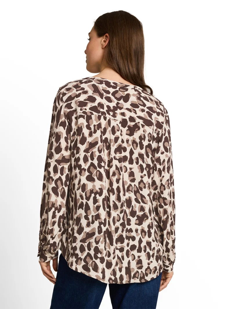 blouse easy longsleeves shape, brown beige leo print