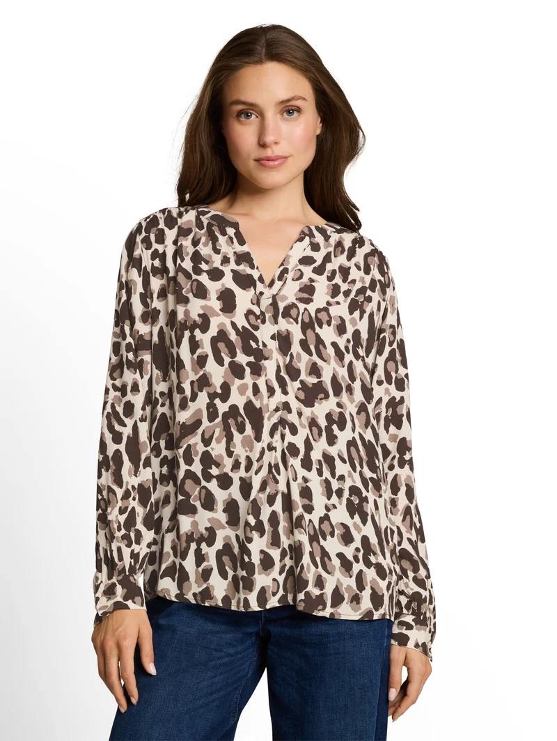 blouse easy longsleeves shape, brown beige leo print