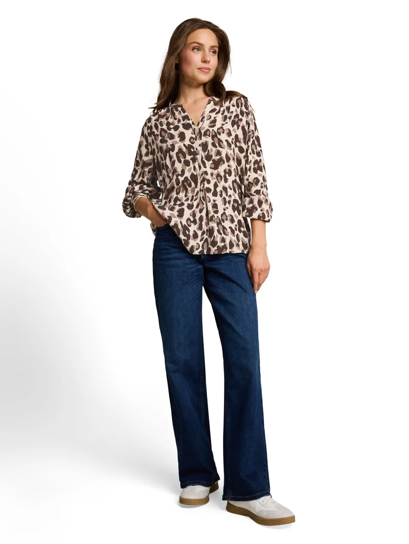 blouse easy longsleeves shape, brown beige leo print