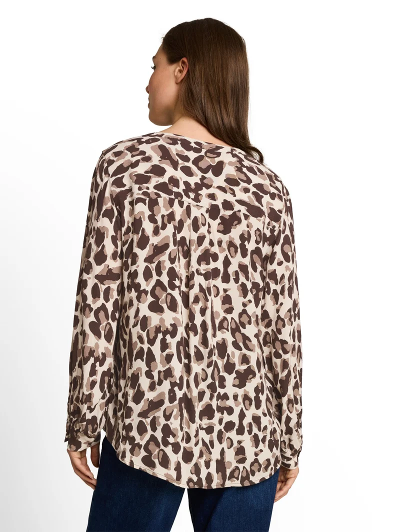 blouse easy longsleeves shape, brown beige leo print