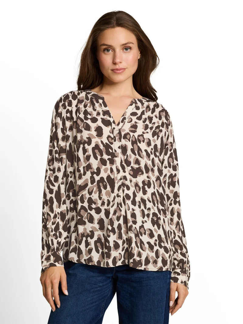 blouse easy longsleeves shape, brown beige leo print