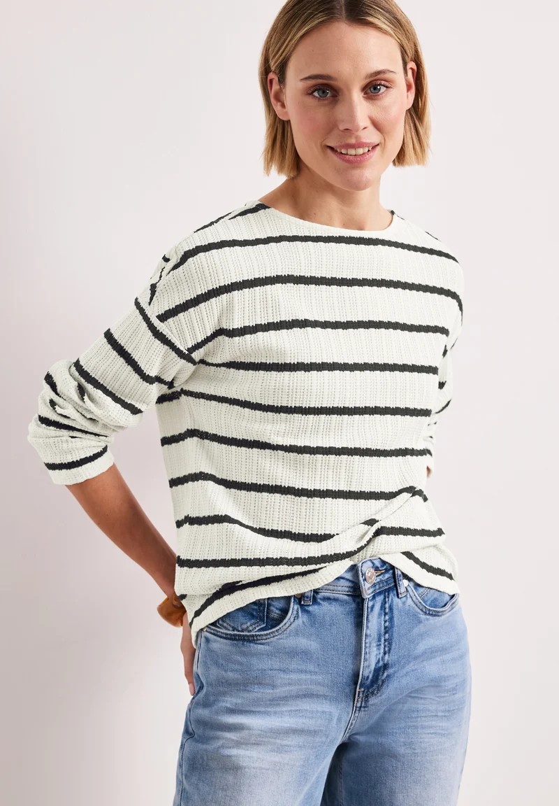 striped knit look shirt, shadowed navy