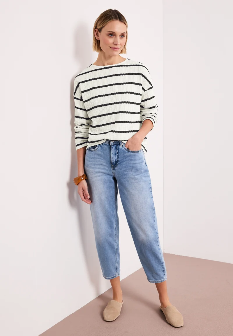 striped knit look shirt, shadowed navy