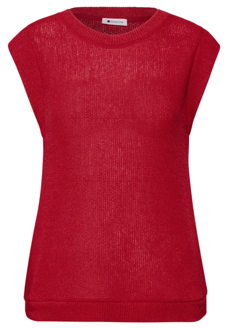 summer knit look top, salsa red