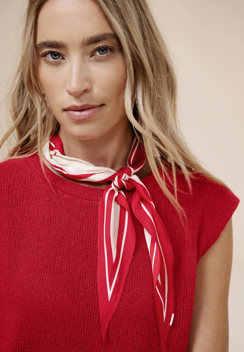 summer knit look top, salsa red