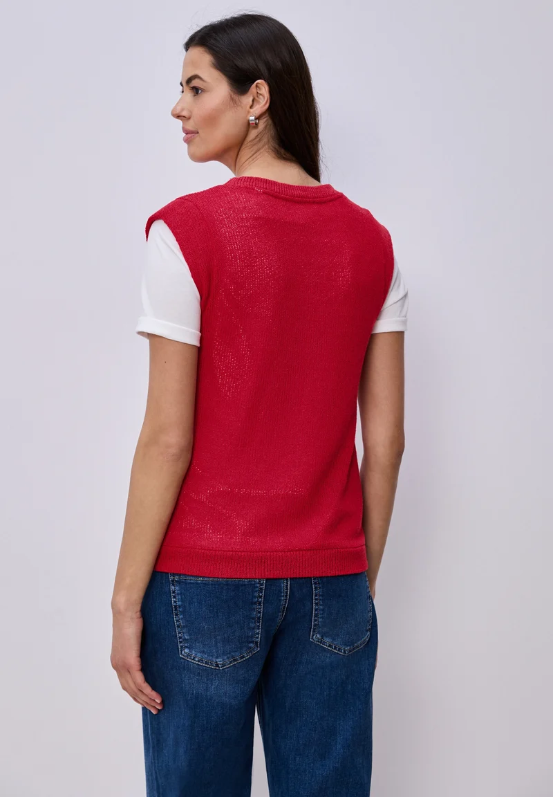 summer knit look top, salsa red