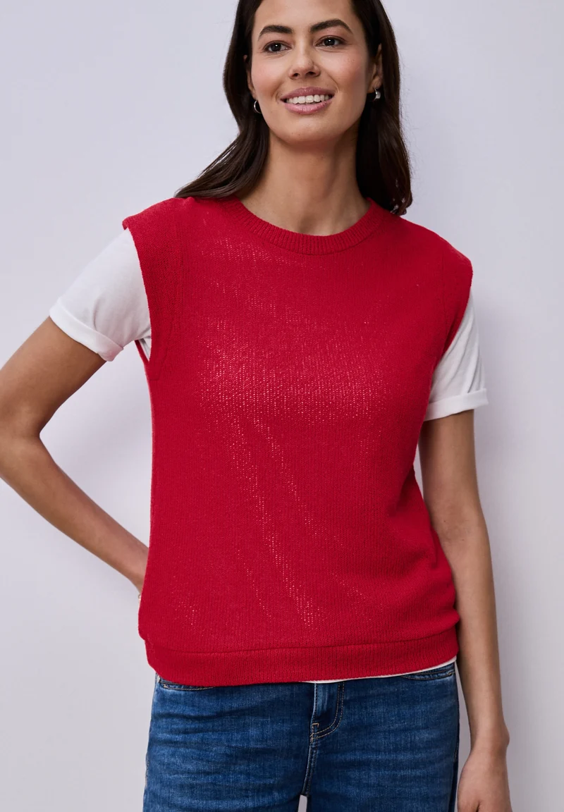 summer knit look top, salsa red