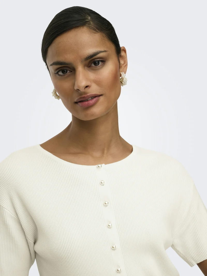 JDYGABY 2/4 O-NECK PEARL CARDIGAN K, Cloud Dancer