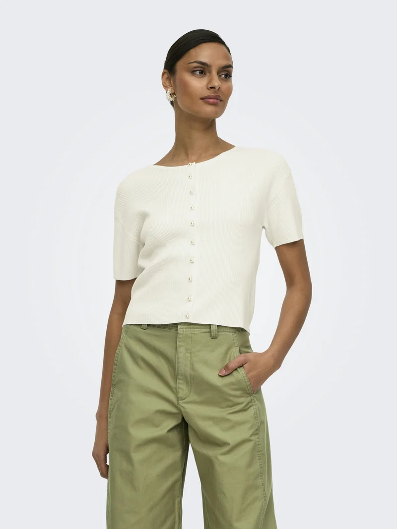 JDYGABY 2/4 O-NECK PEARL CARDIGAN K, Cloud Dancer
