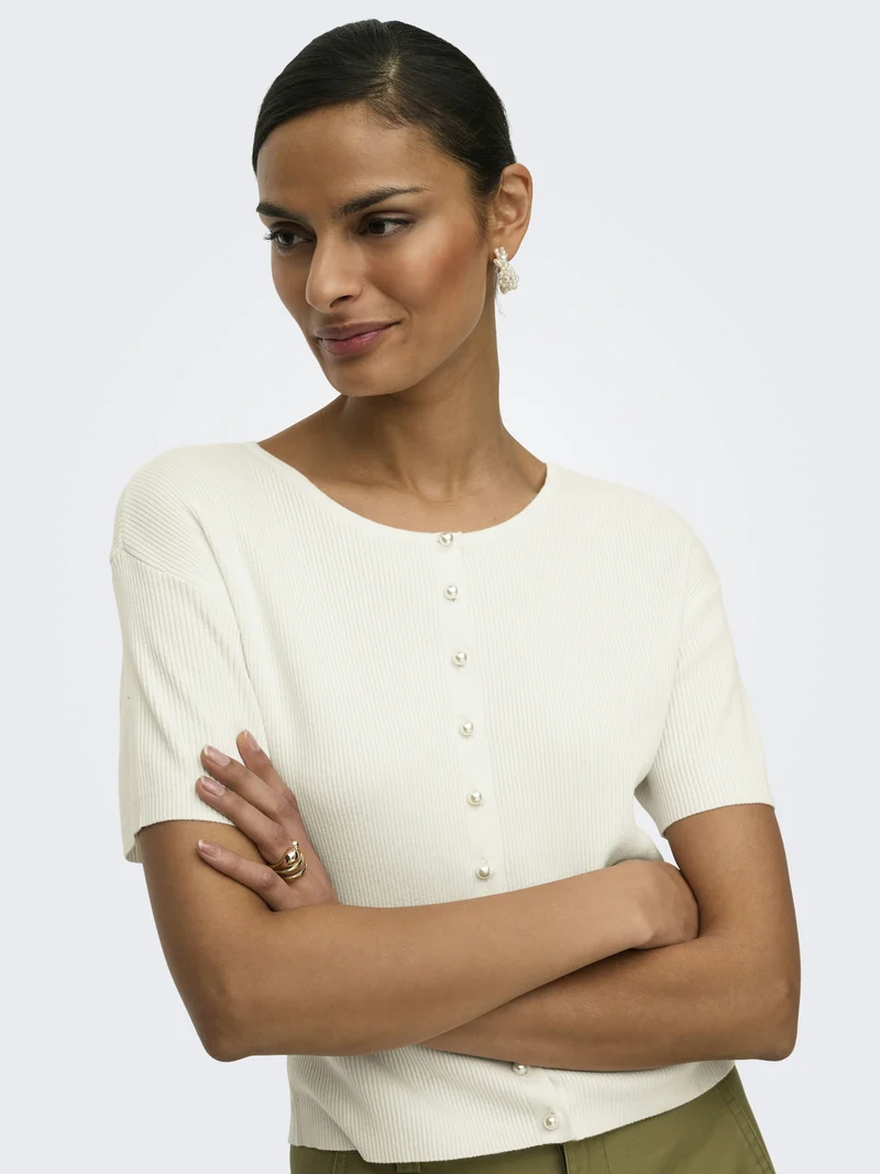 JDYGABY 2/4 O-NECK PEARL CARDIGAN K, Cloud Dancer