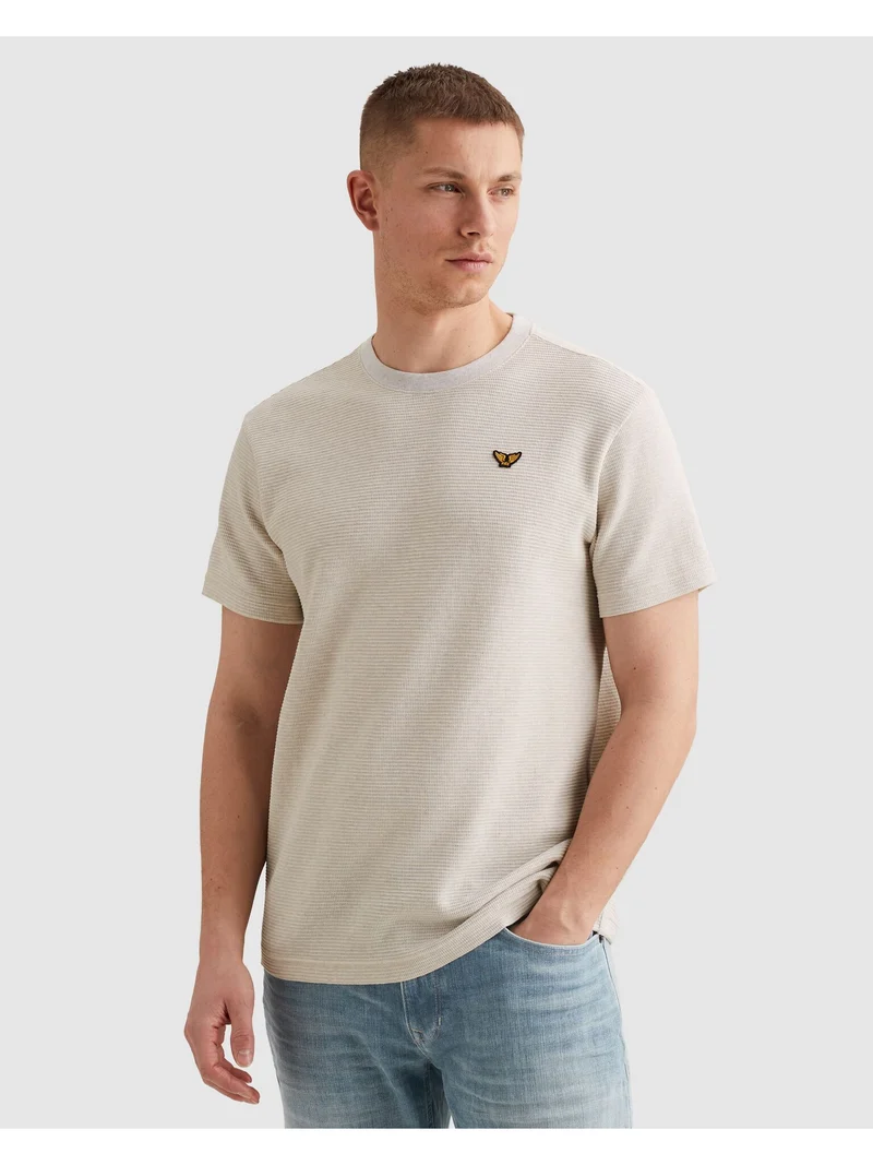 Short sleeve r-neck two tone textu, Bone White