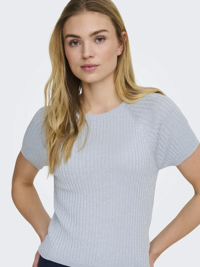 JDYBODILLA S/S GLITTER PULLOVER KNT, Cashmere Blue/W. SILVER LUREX
