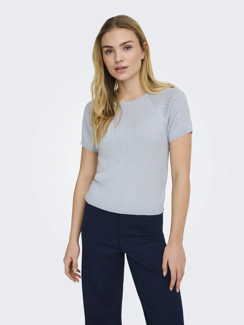 JDYBODILLA S/S GLITTER PULLOVER KNT, Cashmere Blue/W. SILVER LUREX