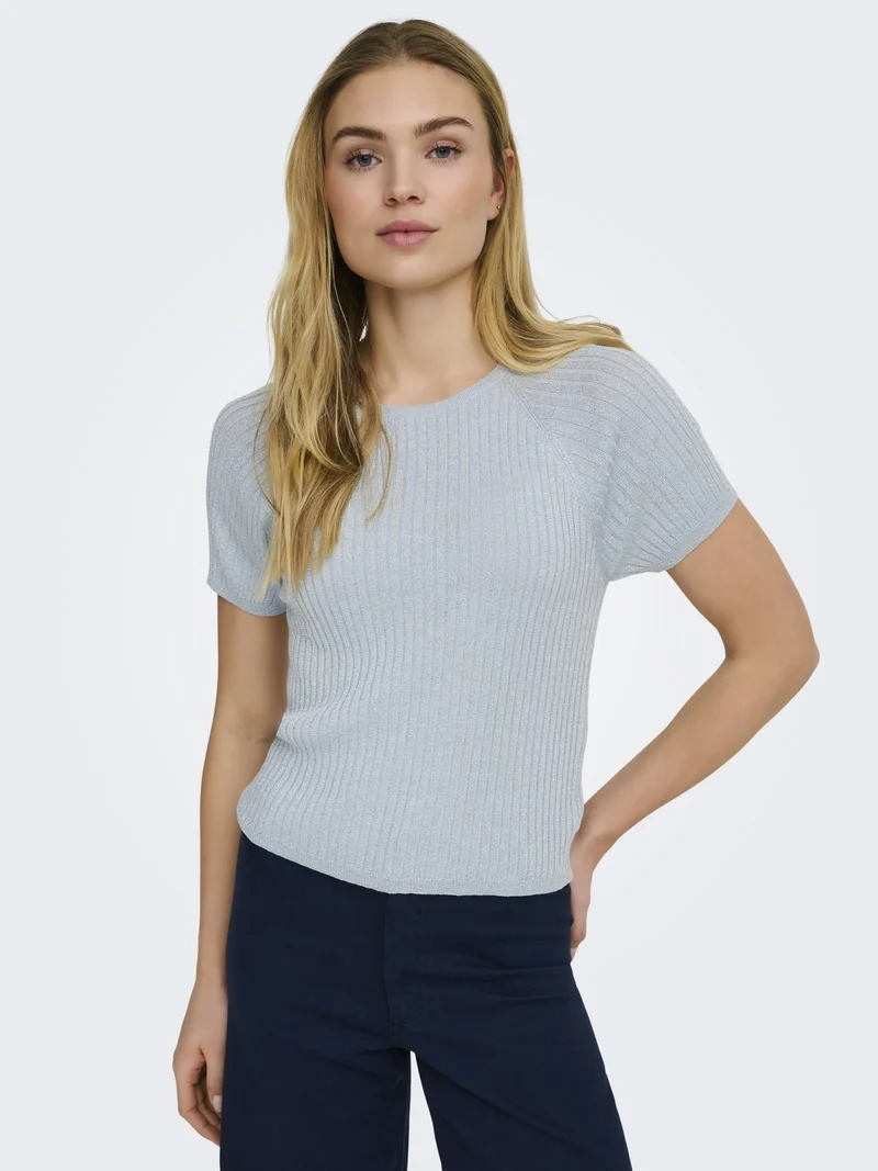 JDYBODILLA S/S GLITTER PULLOVER KNT, Cashmere Blue/W. SILVER LUREX