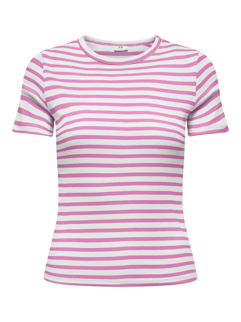 JDYLUCKY SS O NECK STRIPE TOP JRS D, Cloud Dancer/WILD ORCHID