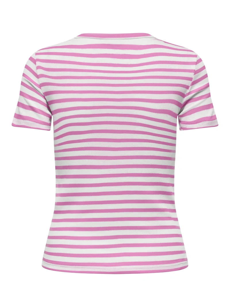 JDYLUCKY SS O NECK STRIPE TOP JRS D, Cloud Dancer/WILD ORCHID