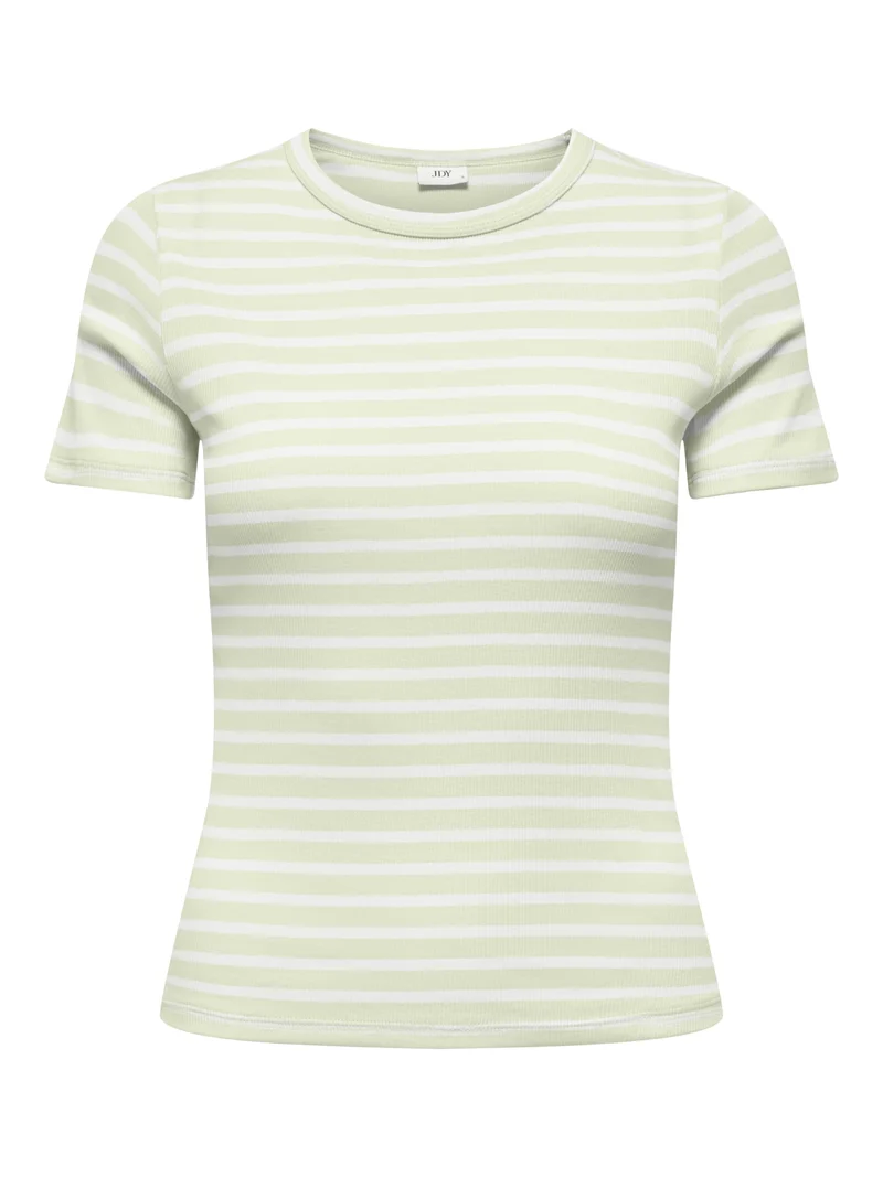JDYLUCKY SS O NECK STRIPE TOP JRS D, Meadow Mist/CLOUD DANCER