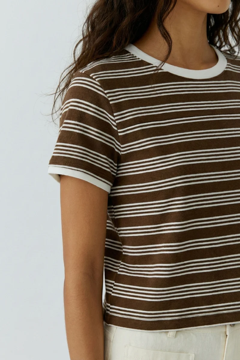 T-Shirt, dk brown offwhite
