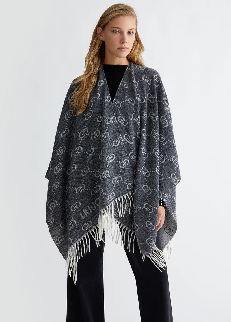 Poncho with jacquard monogram logo