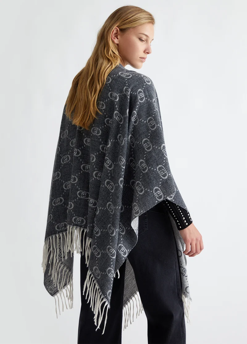 Poncho with jacquard monogram logo