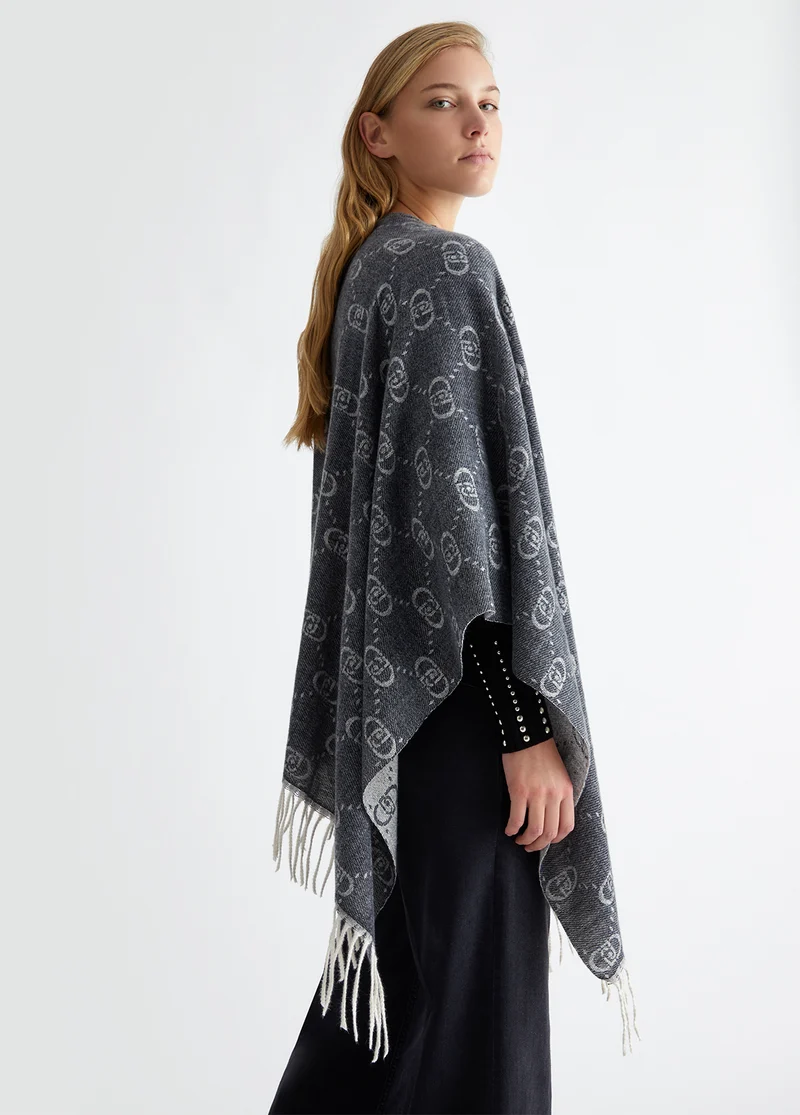 Poncho with jacquard monogram logo